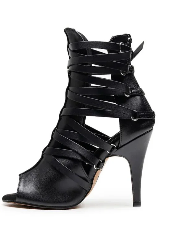 Burju Nyx – The Strappy Vegan Leather Open-Toe Ankle Bootie for Street & Dance - Picture 3 of 14